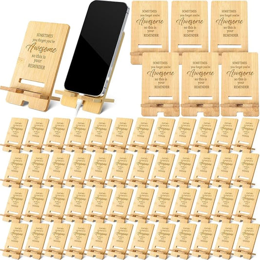 Ripeng 48 Pcs Employee Appreciation Gifts Bulk Bamboo Phone Stand for Desk Office Worker Thank You Gift for Administrative Team Coworkers Staff Graduation Nurse Teacher Week (Awesome Reminder)