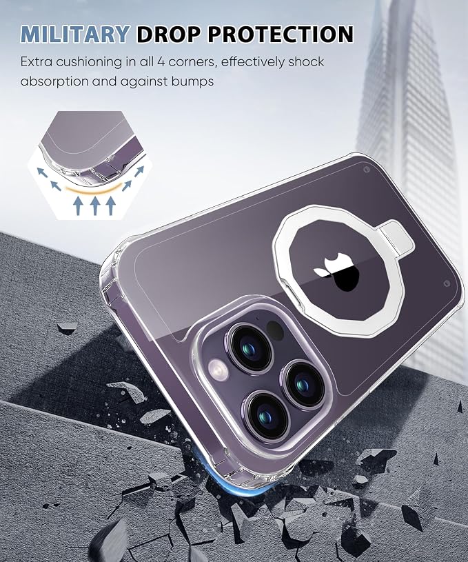 for iPhone 14 Pro Case, with Screen Protector + Camera Lens Protector, Built-in Seamless Stand, [Compatible with MagSafe] Protective Shockproof Phone Case, Cover for iPhone 14Pro - Clear
