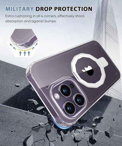 for iPhone 14 Pro Case, with Screen Protector + Camera Lens Protector, Built-in Seamless Stand, [Compatible with MagSafe] Protective Shockproof Phone Case, Cover for iPhone 14Pro - Clear