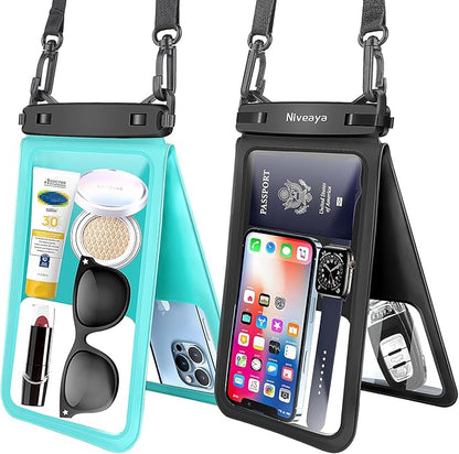 Niveaya [Up to 10.5"]Waterproof Phone Pouch - 2 Pack, Waterproof Phone Lanyard Case with iPhone 17/16/15/14/13 Pro Max up to 9.5", Phone Dry Bags for Vacation Beach Pool Kayak Cruise Travel Essentials