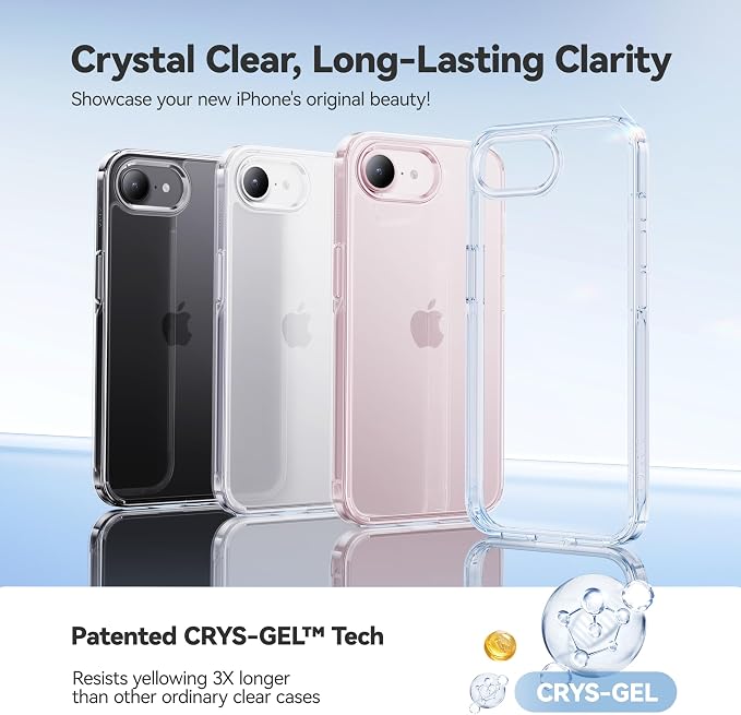 CASEKOO for iPhone 17e/16e Case Crystal Clear, Patented Anti-Yellow & Virgin TPU, 15FT Military-Grade Drop Protection, Slim Transparent Women Men Funda para for iPhone 17e/16e Case 6.1 inch, Clear