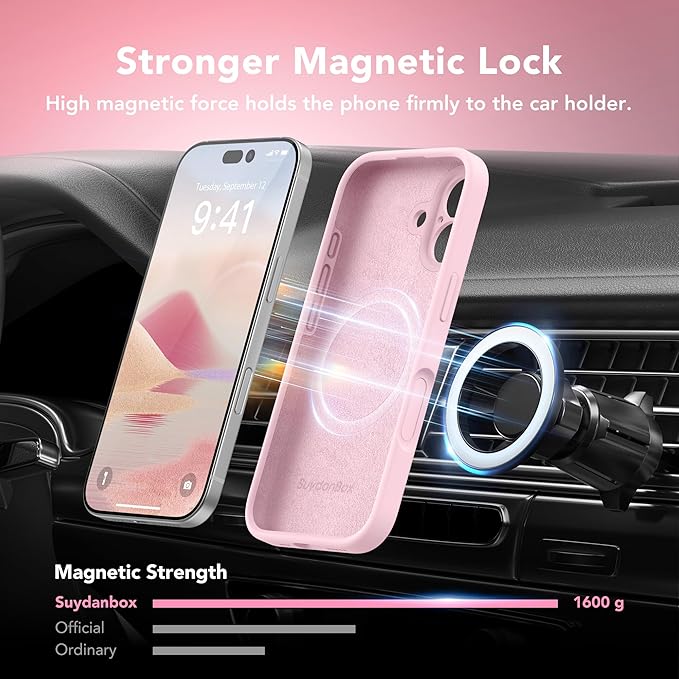 Magnetic for iPhone 17 Case, Compatible with MagSafe, [Full Camera Protection][Screen Protector] Silicone Shockproof Protective Phone Case for iPhone 17 6.3", Chalk Pink