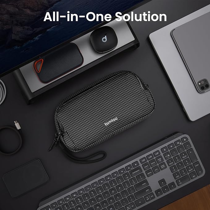 tomtoc Electronic Organizer Travel Case Performance, Dual Compartment Bag | Water Resistant Cable Organization Storage for Charger, Cord, Phone, Hard Drive, Power Bank, Accessories Travel Essentials