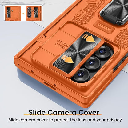 VEGO for Samsung Z Fold 7 Case Built-in Privacy Screen Protector, Orange | with Adjustable Kickstand & Slide Camera Cover[Hinge Cover]Full Body Shockproof Case for Samsung Galaxy Z Fold 7