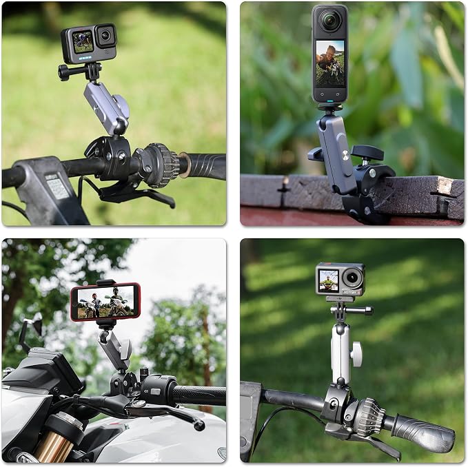 SOONSUN Super Clamp Camera Mount with Dual 360° Ballhead, Magic Arm & Phone Clip, Heavy Duty Clamp Mount for GoPro, Insta360, DJI Osmo, DSLR, iPhone, Bike Motorcycle Handlebar, Pole, Desk