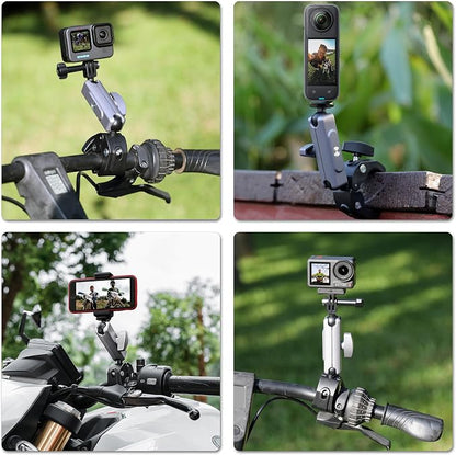 SOONSUN Super Clamp Camera Mount with Dual 360° Ballhead, Magic Arm & Phone Clip, Heavy Duty Clamp Mount for GoPro, Insta360, DJI Osmo, DSLR, iPhone, Bike Motorcycle Handlebar, Pole, Desk