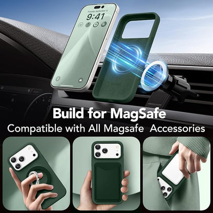 GONEZ Magnetic for iPhone 17 Pro Max Case, Compatible with MagSafe, [Screen Protector + Camera Lens Protector], Liquid Silicone Anti-Scratch Shockproof Protective Phone Case 6.9 inch, Army Green