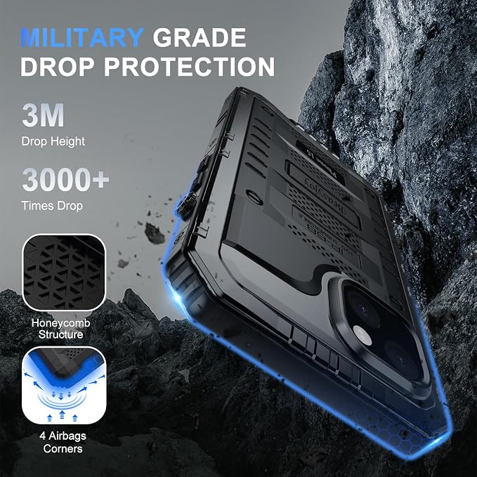 Beasyjoy for iPhone 15 Case Waterproof, Metal Heavy Duty Full Body Protective Case with Built-in Screen Protector, Military Grade Shockproof Dustproof Defender Rugged Cover for iPhone 15 6.1" Black