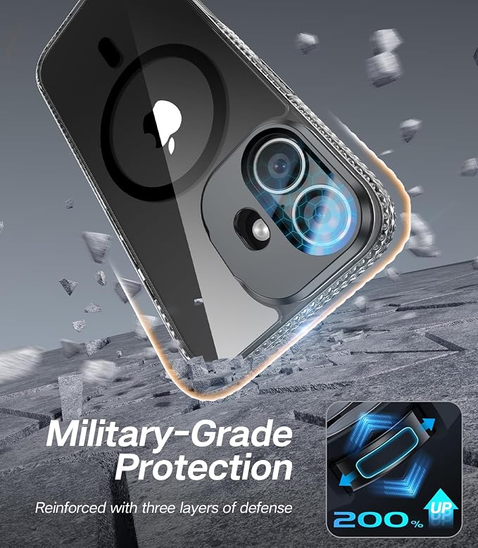 [Upgraded] for iPhone 16 Case with Camera Cover Stand [Fit for MagSafe][9H Camera Lens Protector] Mil-Grade Protection Transparent Magnetic iPhone 16 Phone Case, Clear Black