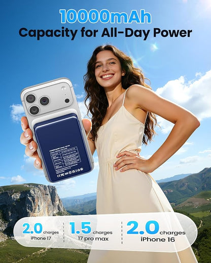 Magnetic Portable Charger 10000mAh Power Bank 22.5W Fast Charging Power Bank for Magsafe Battery Pack Compatible with iPhone 17/16/15/14/13/12 Pro/Pro Max etc Blue