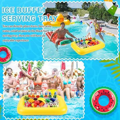 FillTouch Rectangular Inflatable Serving Bar Floating Drink Holder for Pool Inflatable Cup Holders Hot Tub Accessories, Adults Swimming Fun Drink Floats for Swimming Pool Party(Yellow)