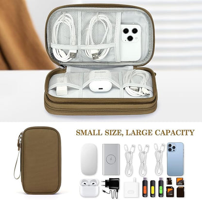 FYY Electronic Organizer, Travel Cable Organizer Bag Pouch Electronic Accessories Carry Case Portable Waterproof Double Layers Storage Bag for Cable, Charger, Phone, Earphone, Medium Size, Brown