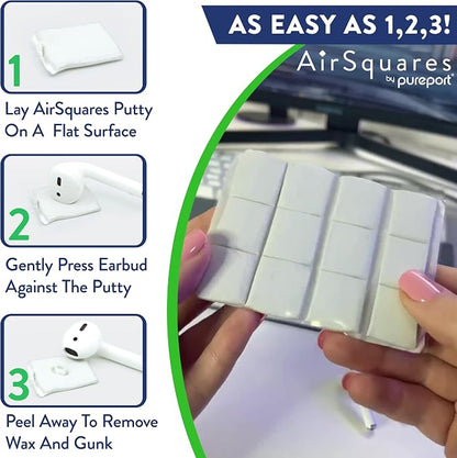 AirSquares Earbud Cleaning Putty, The Original Cleaner Kit Compatible with Airpods, Earbuds & Tech Devices | Easily Remove Wax, Dirt & Gunk from Your Devices | Featured on NBC's Today Show (12 Pack)