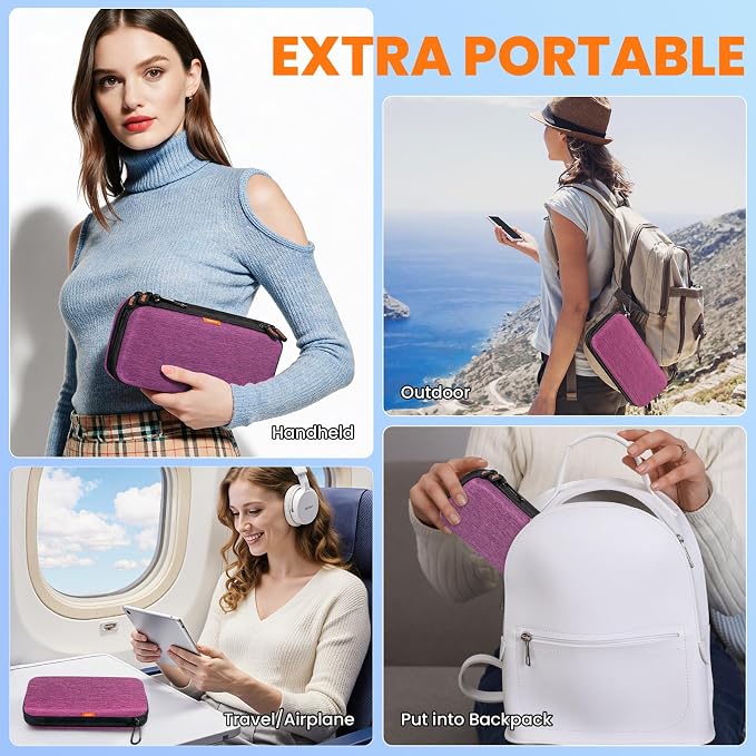 Purple Double-Layer Hard Shell Carrying Case,Travel Cable Pouch | Portable Electronic Organizer Travel Zipper Pouch,Tech Accessories Storage Bag for Charger, Adapter,Power Bank, Phone, Cable