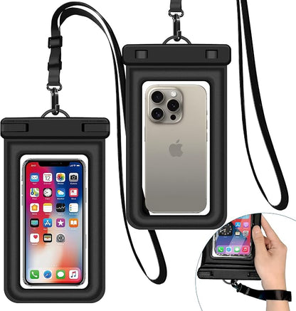 IPX8 Floating Waterproof Dry Bag 2-Pack, 7.2 Inch Waterproof Phone Pouch for iPhone 16/15/14 Pro Max Galaxy S24/S23 Adjustable Lanyard + wrist strap Beach Swimming Travel Essentials Black