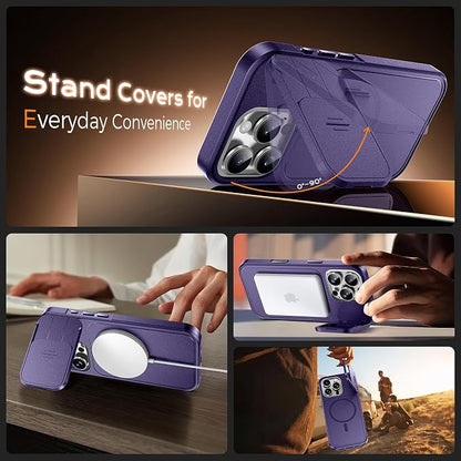 TOCOL for iPhone 16 Pro Case with Slide Camera Cover, Kickstand and Camera Control Button, Fit for MagSafe, Rugged Solid Phone Case, Non-Slip, Drop Protection, Midnight Purple