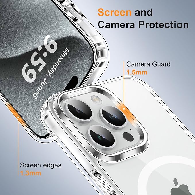 MOCCA Strong Magnetic for iPhone 15 Pro Case Clear, [Non-Yellowing][Compatible with Magsafe][Military Drop Protection] Slim Shockproof Protective Phone Case for iPhone 15 Pro Phone Case 6.1",Clear
