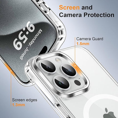 MOCCA Strong Magnetic for iPhone 15 Pro Case Clear, [Non-Yellowing][Compatible with Magsafe][Military Drop Protection] Slim Shockproof Protective Phone Case for iPhone 15 Pro Phone Case 6.1",Clear