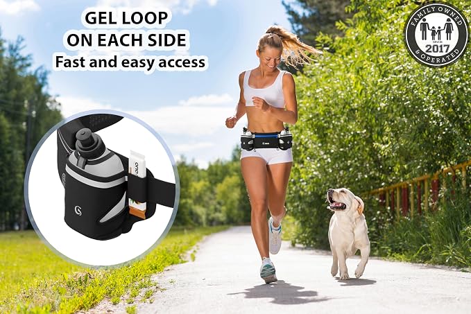 Q-RUN Hydration Running Belt with 2 x 10oz Water Bottles, No Bounce Adjustable Waist Belt for Men & Women, Marathon Running Gear