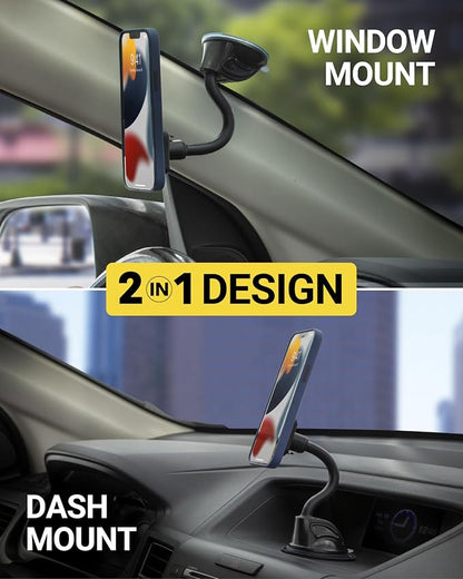 Scosche MXWDL Magnetic Cell Phone Car Mount, Suction Cup Phone Holder for Car Dashboard/Windshield with Extra Strong Magnet and Thick Metal Plate Compatible with iPhone, Samsung, and All Devices