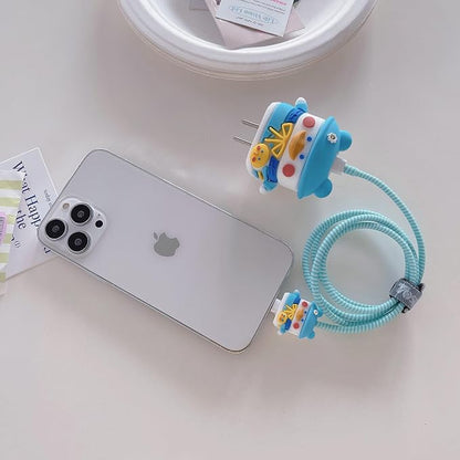 3D Cute Cartoon Charger Protector Case - Compatible for Apple 20W USB-C Power Adapter and Lightning Cable (Hat Duck)