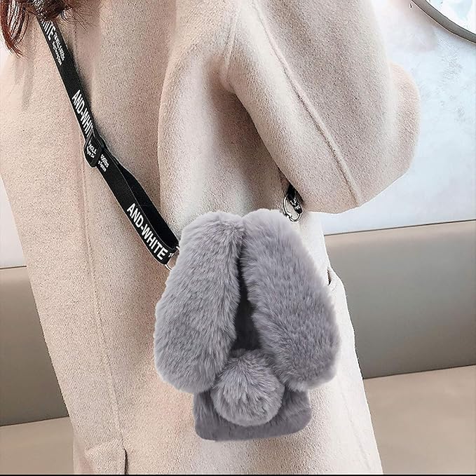 Rabbit Ear Case Compatible with Samsung Galaxy S26 5G,Soft Bumper Protective Cover with Crossbody Strap for Kids Girls Women,Light Gray