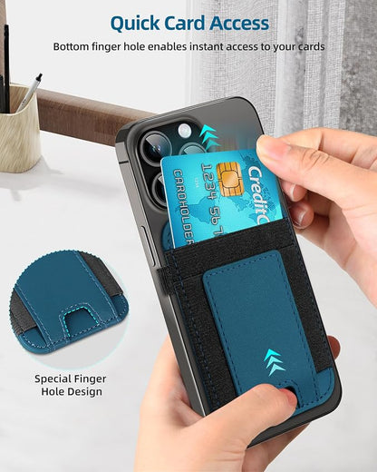 ExtreLife for Magsafe Wallet, Strongest Magnetic Wallet for iPhone 17/16/15/14/13/12 Series, for Magsafe Card Holder with 2 Card Slots, RFID Blocking, Slim, Vegan Leather, Hold 7 Cards, Blue