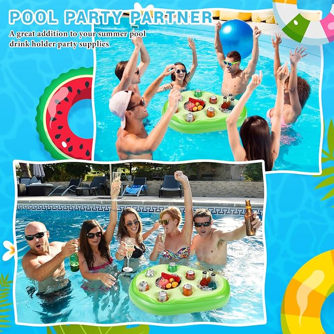 FillTouch Floating Drink Holder for Pool, Floating Cabana Bar, Hot Tub Drink Holder for Adults, Inflatable Pool Accessories(Avocado)