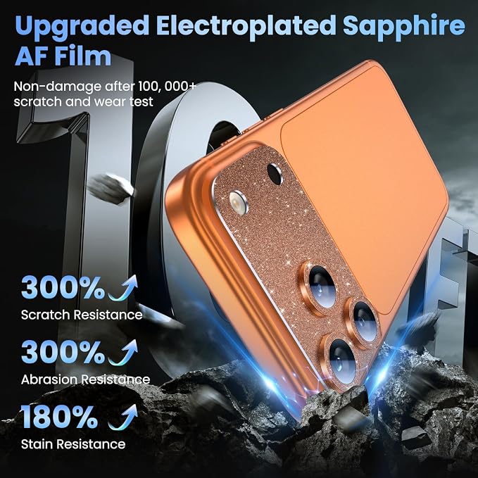 Uyiton for iPhone 17-Pro-Max Camera-Lens Protector: Bling [Not Easy to Break][Strong Adsorption][Case-Friendly] Metal Tempered Glass Rear Camera Screen Cover - Glitter Orange