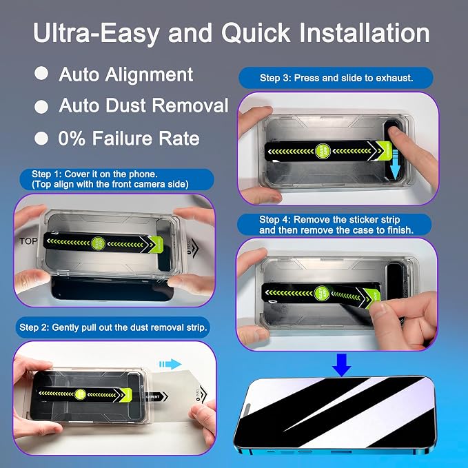 2 Pack 25° Ultra Privacy Screen Protector for iPhone 16 Pro Max, [Auto-Dust Removal and Auto-Alignment], Wide-Angle Anti-Spy Tempered Glass Film, Easy and Quick Installation