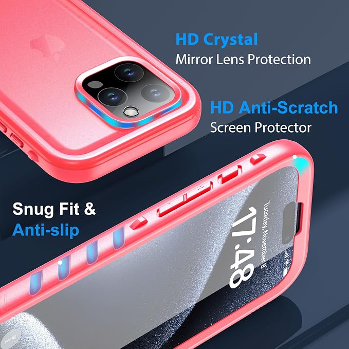 SPORTLINK for iPhone 15 Pro Case - IP68 Waterproof Military Protective Full Body Heavy Duty Shockproof 360 Sealed Dustproof with Camera Screen Protector Phone Cover for i Phone 15 Pro 6.1" Pink