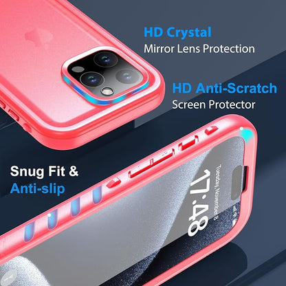 SPORTLINK for iPhone 15 Pro Case - IP68 Waterproof Military Protective Full Body Heavy Duty Shockproof 360 Sealed Dustproof with Camera Screen Protector Phone Cover for i Phone 15 Pro 6.1" Pink