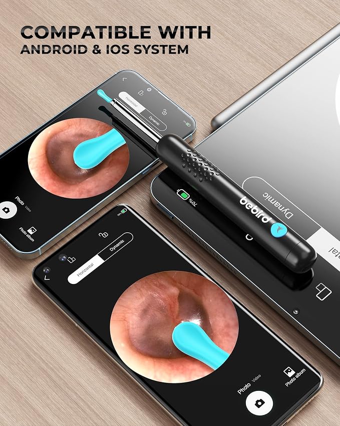Ear Wax Removal Tool Camera, R1 Upgraded Anti-Fall Off Eartips Ear Cleaner, Wireless Otoscope with 1080P Waterproof Ear Camera, Earwax Removal Kit for iPhone, Android, Black