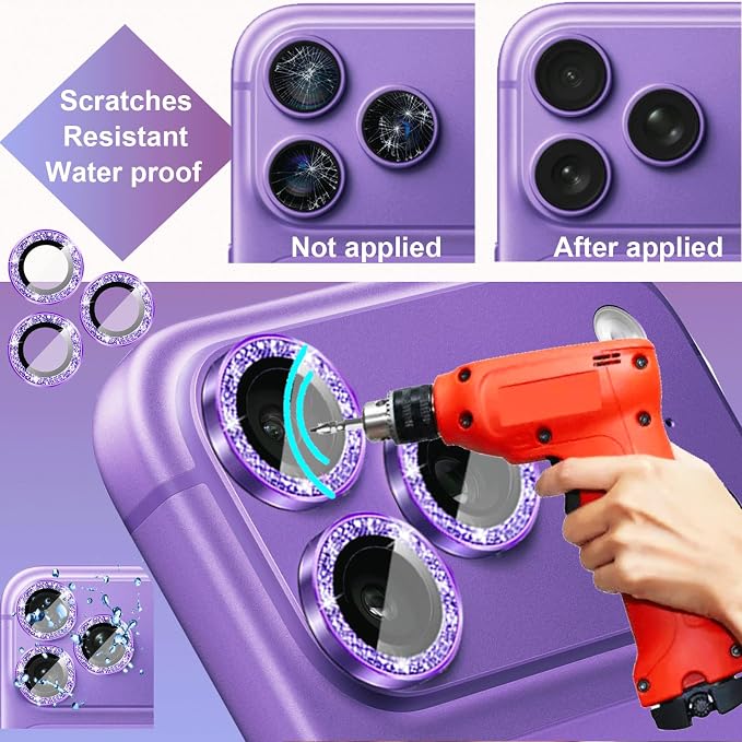 Compatible for iPhone 17/17 Pro/iPhone 17 Pro Max Camera Lens Protector Bling, Cute Sparkle Glitter Camera Cover for Women, Individual Ring, Anti-Scratch (3 Protectors + 1 Extra), Purple