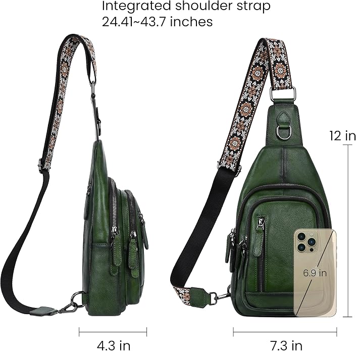HESHE Leather Sling Bag for Women Crossbody Bags with Multi-Pocket Stylish Fanny Packs for Travel Chest Bag
