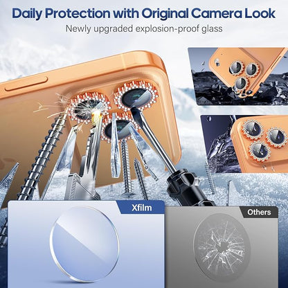 Xfilm for iPhone 17 Pro / 17 Pro Max Camera Lens Protector Gear Bling Diamond, Individual Metal with 9H Hardness, Scratch-Proof Camera Screen Protector, Stylish Accessories, Case Friendly (Orange)