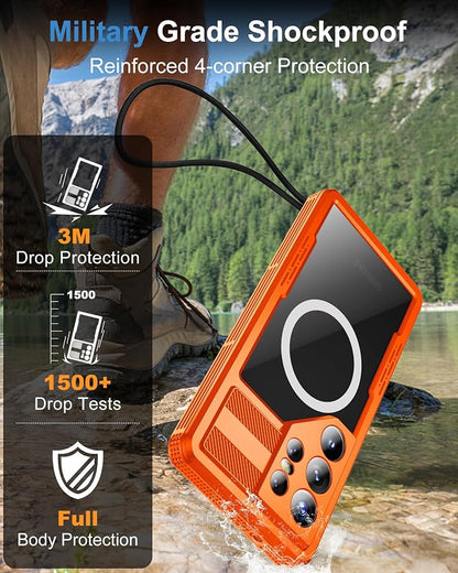 for Samsung Galaxy S26 Ultra Waterproof Case, [Fit for Magsafe] [IP68 Water Proof] [Built-in Screen Protector], Magnetic Heavy Duty Military Grade Rugged Phone Case for S 26 Ultra 6.9", Orange