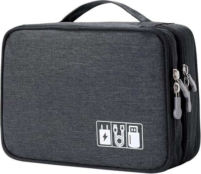 Lanola Custom Personalized Travel Cable Organizer Bag, Electronic Accessories Case Portable Double Layer Cable Storage Bag with DIY Dividers & Custom Photo Text for Men Women (Black)