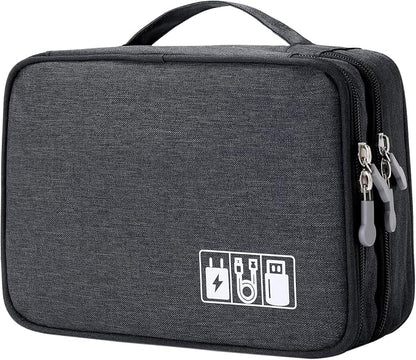 Lanola Custom Personalized Travel Cable Organizer Bag, Electronic Accessories Case Portable Double Layer Cable Storage Bag with DIY Dividers & Custom Photo Text for Men Women (Black)