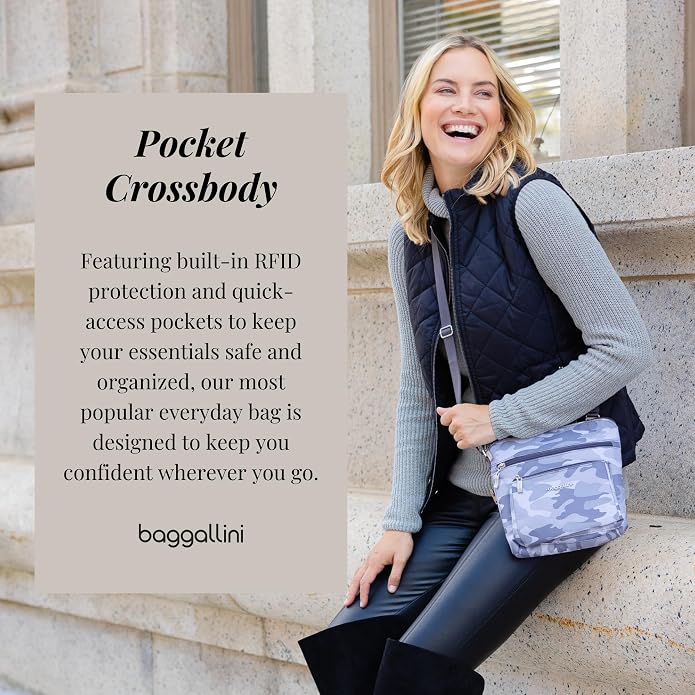 Baggallini Pocket Crossbody Bags for Women 8x8 Small Lightweight Durable Water-resistant Travel Purse W/Rfid