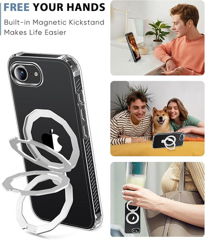 for iPhone 17e Case & iPhone 16e Case, with Screen Protector, Built-in Seamless Stand, [Compatible with MagSafe] Protective Shockproof Phone Case, Slim Cover for iPhone 17e & iPhone 16e - Clear
