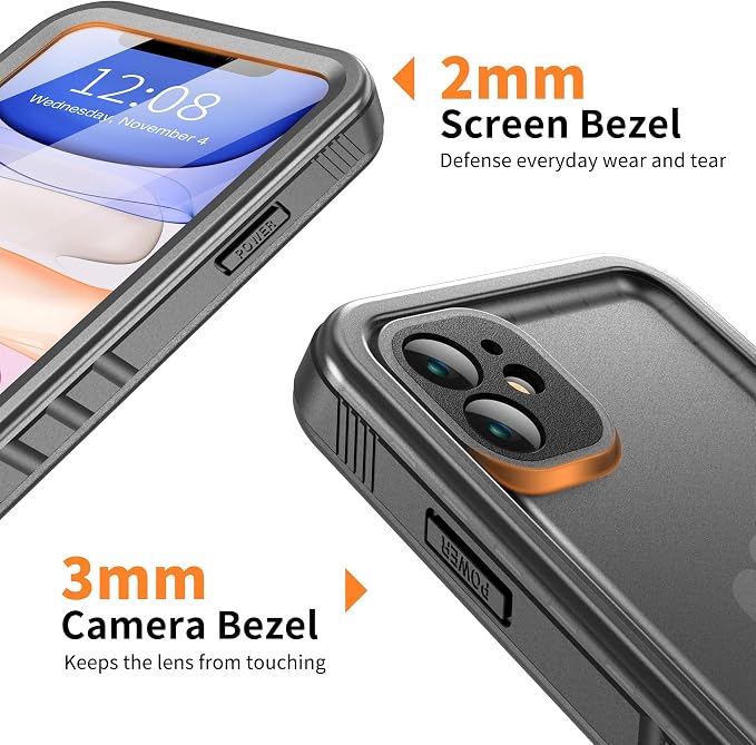 Cozycase Compatible with Waterproof iPhone 11 case, Built-in Screen Protector, Full-Body Rugged Bumper Sealed Case Cover, Shockproof Dustproof Waterproof Case for iPhone 11 6.1 inch (Black)
