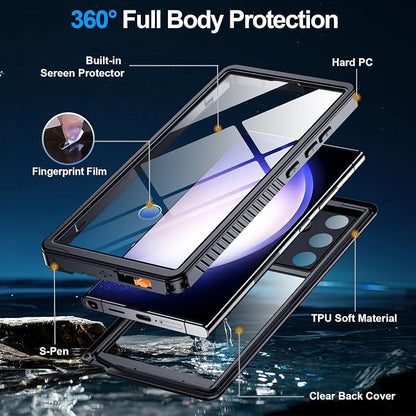 MOZOTER for Samsung Galaxy S23 Ultra Case Waterproof,[IPX8 Underwater Case][Full Body Shockproof & Military Dropproof]Clear Sound Quality Built-in Screen Protector for Samsung S23 Ultra 6.8 inch-Black
