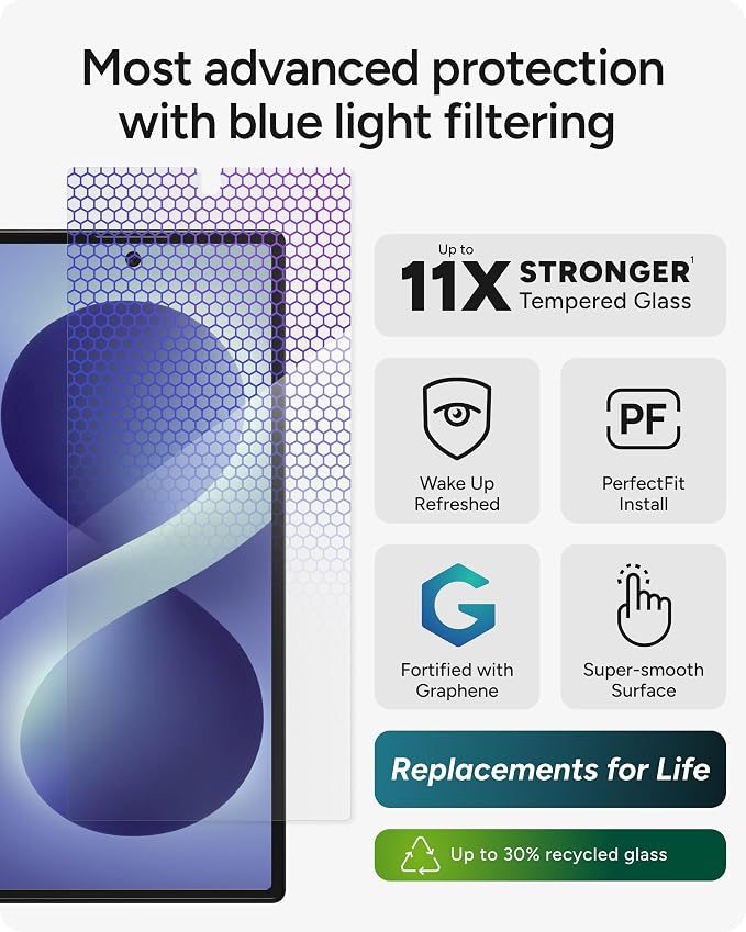 ZAGG Glass XTR5 Samsung Galaxy Z Fold8 Ultra Screen Protector | Front Screen, 11x Stronger Graphene-Infused Tempered Glass, Blue Light Filter, Anti-Reflective, InvisibleShield, Easy Install