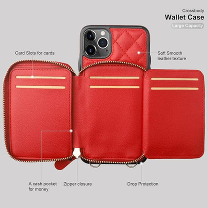 Bocasal Crossbody Wallet Case for iPhone 11 Pro Max, RFID Blocking PU Leather Zipper Handbag Purse Flip Cover, Kickstand Folio Case with Card Slots Holder Wrist Strap Lanyard 6.5 Inch (Red)