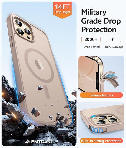 FNTCASE for iPhone 12 Pro Max Case: [Compatible with Magsafe] Translucent Matte Magnetic Phone Cover - Military Grade Drop Protection Shockproof Protective Cases - Desert Gold