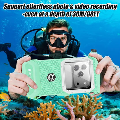 Underwater Phone Case for Snorkeling & Diving (50ft/15m), IP68 Waterproof Case for Swimming, Universal Underwater Touch Screen Case Compatible with iPhone (Blue+Silver, 5th Generation Phone Case)