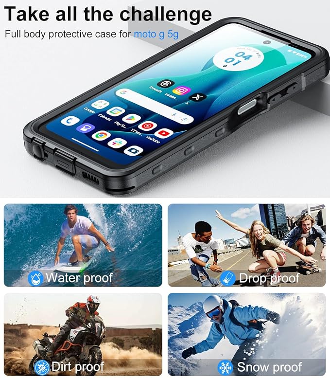 for Motorola Moto G 5g 2024 Case, IP68 Waterproof with Built-in Screen Protector, Full Body Shockproof Dustproof Rugged Protective Phone Case for Moto G 5g 2024, Black