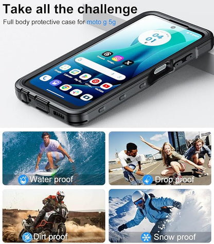 for Motorola Moto G 5g 2024 Case, IP68 Waterproof with Built-in Screen Protector, Full Body Shockproof Dustproof Rugged Protective Phone Case for Moto G 5g 2024, Black