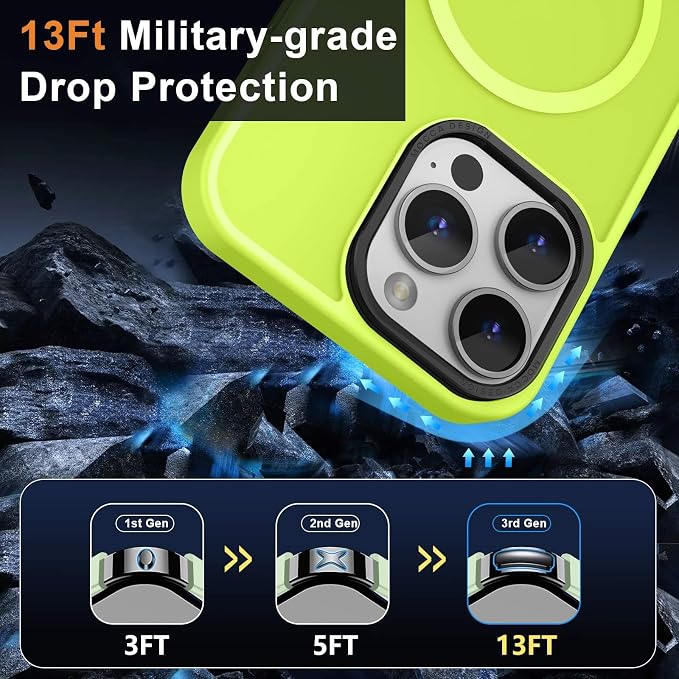 MOCCA Strong Magnetic for iPhone 15 Pro Max Case, [Compatible with Magsafe][13FT Military Drop Protection] Slim Translucent Matte Shockproof Case for iPhone 15 ProMax Case 6.7'' - Fluorescent Green